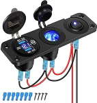 Dual QC3.0 USB A PD Type C autolaadija paneel LED voltmeetri, sigaretis&uuml;&uuml;taja pesa, l&uuml;liti - kiirlaadimine 12V/24V autole, veoautole, merele, paadile, RV-le, ATV-le