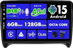 SXAUTO Android 14 - Sisseehitatud 4G LTE DAB - 6G + 128G - Autoradio Audi TT (2006-2011) - Juhtmevaba CarPlay Android Auto - Kaamera + mikrofon - Juhtrattajuhtimine Bluetooth Dual Band WiFi - QLED 9-tolline