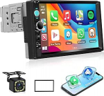 7-tolline Double DIN MP5 autoraadio Bluetoothiga, CarPlay Android auto puuteekraaniga 2-DIN audio vastuv&otilde;tja koos Mirror Link, FM raadio, USB/TF kaart, AUX sisend, SWC + tagantvaate kaamera
