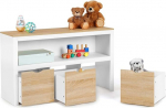 IDMarket - White Wood and Beech 3 Drawer Storage Unit for Children Mana Cube on Wheels