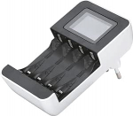 AA ja AAA akulaadija (1-4 laetava NiMh AA v&otilde;i AAA aku jaoks, akulaadija, LCD-ekraan, laadimisindikaator, defektsete akude kuvamine) Must/valge