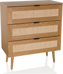 hjh LIVING BOHEO K Chest of Drawers with Rattan Weave 80 x 40 x 90 cm with 3 Drawers Drawer Chest of Drawers with Lots of Storage Space Oak Look