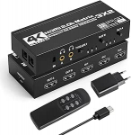 Tendak HDMI Matrix 3x2, 4K @ 60Hz HDMI Switch Matrix 3 in 2 Out Switch + Optiline Spdif & 3,5 mm Stereo Audio Extractor Splitter toetab HDCP 2.2 HDR 3D IR puldiga