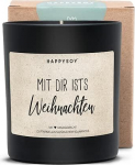 HAPPYSOY, mit dir ists Weihnachten, Sojawachs-Duftkerze, wundervoller Duft, &uuml;ber 60h Brenndauer, schwarzes mattes Glas, Geschenkidee zu Weihnachten f&uuml;r Freundin