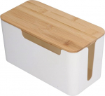 Puidust kaanega kaablikarp, 23 x 12 x 11,7 cm, valge plastikust kaablikarp, laua kaabli korraldaja, v&auml;ike kaablikarp peidikuks, teler, arvuti, ruuter, kaabli pistikupesad