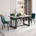 140 x 80 cm Dining Table with 4 Chairs Set, Modern Kitchen Dining Table Set, Black Iron Leg Table (Dark Green Dining Room Chair)