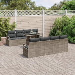 Rantry 9-Teiliges Garten Sofa Set mit Kissen Grau Poly Rattan, 2-Sitzer Garten Sofa mit Kissen Grau Poly Rattan Gartenlounge Model3348785