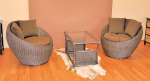 Rattan Furniture &ndash; Wicker Rattan Set Gen Tong Colour Dark Brown, Set of 2 Rattan Chairs + Table + Cushion
