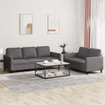 LAPOOH 3201762 2-Piece Sofa Set with Cushions Grey Faux Leather, Lounge Sofa, Sofas & Couches, Relaxing Sofa, Couch for Living Room