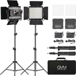 GVM LED videovalgustid, 480 LED fotograafia valgustuspaneel, CRI97, TLCI97, dimmerdatav, 2300K - 6800K, 2 x videovalgustid koos valgusalustega, komplekt v&auml;litingimustes, intervjuude, stuudioportreede, fotograafilise valgustuse jaoks.