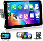 Hodozzy Autoradio 1 DIN reguleeritava 10,1-tollise puuteekraaniga, autoradio 1 DIN traadita CarPlay/Android Auto/Mirror Link, MP5 m&auml;ngija Bluetooth raadio FM, HD online video, EQ, USB/Type C +, HD online video, EQ, USB/Type C +