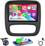 Autoradio 2G + 64G Android 15 Opel Vivaro B/Renault Trafic/Fiat Talento/Nissan NV300, 9-tolline puuteekraaniga raadio traadita Carplay Android auto GPS Wi-Fi USB Bluetooth FM RDS tagurdamine