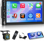 NHOPEEW 7-tolline 2 DIN autoraadio koos juhtmevaba CarPlay ja Android autoga - CarPlay raadio toetab YouTube'i veebip&otilde;hist taasesitust, roolijuhtimist, FM, USB/SD/AUX + tahavaatekaamera