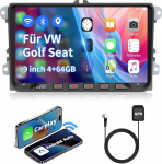 ESSGOO 9-tolline Android 14 autoraadio VW Golf 5 6 Passat Polo Touran Tiguan Caddy T5 Seat - Autoradio 4GB + 64GB, juhtmevaba CarPlay & Android Car, GPS Sat Nav, Bluetooth, 2Din