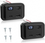 12 V USB C pesa autolaadija laadimispesa koos LED-voldim&otilde;&otilde;turi ja l&uuml;litiga 40 W PD t&uuml;&uuml;p C ja QC3.0 USB kiirlaadimise pistikupesa paneel 12 V/24 V autole, auto, mootorratas, mootorratas, veoauto, meres&otilde;iduk (pakend) (Pakk.