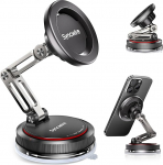 SYNCWIRE magnetiline auto mobiiltelefoni hoidja MagSafe, 3-teljeline disain, eriti tugev iminapad, 360&deg; p&ouml;&ouml;ramine, iPhone 17 Pro Max 16 15 14 13 12 & Samsung, matt must