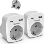 TESSAN 2 Pack Travel Adapter UK Adapter Inglismaa Saksamaa Plug koos 2 USB pistikupesa Adapter Travel Plug Power Adapter Iirimaa Suurbritannia Wall Charger laadimisjaama adapter pistikupesa