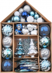 Valery Madelyn Christmas Baubles Plastikust j&otilde;ulukuusekujundused 70-st komplektis j&otilde;ulukuusekaunistused koos riputajaga j&otilde;ulukaunistus Talvised soovid teema h&otilde;bedane sinine korduvkasutatav pakend 3-16 cm