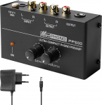 Phono eelv&otilde;imendi plaadim&auml;ngija, eelv&otilde;imendi RCA sisendiga ja v&auml;ljundiga, plaadim&auml;ngija stereov&otilde;imendi koos taseme ja 12-voldise alalisvoolu adapteriga, Phono eelv&otilde;imendi plaadim&auml;ngijale (must)