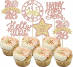 Gyufise Cupcake-Topper "Happy New Year" 2025, Hello 2025, Cupcake-Picks, Cheers to 2025, Mitternachtsuhr, Feuerwerk, Hello 2025, Kuchendekorationen f&uuml;r 2025, Happy New Year Eve Partyzubeh&ouml;r, Ros&eacute;gold,
