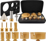 SHDIATOOL Diamond Tile Drill Bit Set 12 Pieces (6/6/8/20/25/35/50/68/110 + 20 mm Finger Mill + 50 mm Chamfer Cutter + Hex) Hole Saw Set Tile Drill Bits for Porcelain, Ceramic, M14 Thread
