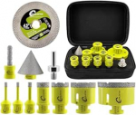 Teemantpuuripuuride komplekt (6/6/8/25/35/50/68 mm + 10 mm teemant s&otilde;rmeveski + 50 mm teemantfassaadi puur + 115 l&otilde;ikekettad + adapter) Teemantpuursaagimine portselanist keraamilised plaadid marmorist graniit M14 keermega