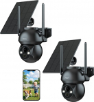 Xega Two Packs Outdoor Solar Security Camera, HD PTZ Wireless Camera Surveillance Outdoor Battery with Solar Panel, Colour Night Vision, PIR Person Detection, 2-Way Audio, IP66, TF & Cloud, 2.4GHz