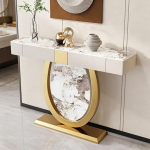 Moderne Rechteckige Marmor-Akzentskonsole Mit 2 Schubladen, Sofatisch Hinter Couch, Luxuri&ouml;se Eingangstisch F&uuml;r Wohnzimmer, Flur, Foyer(Gold B,80x35x92cm)