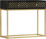 Konsoollaud Black Gold 90 x 30 x 75 cm, k&uuml;ljelaud 2 sahtliga, t&ouml;&ouml;stuslik konsool, valmistatud mango t&auml;ispuidust ja terasest elutuppa, esikusse, esikusse, esikusse, vastupidav kaasaegne diivanilaud kodukujunduseks