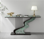 Kitsas konsool, diivanilaud metallist alusega diivani taga, luksuslik laud veranda jaoks, paksendatud t&ouml;&ouml;tasapinnaga elutuppa (must E, 150 x 30 x 80 cm)