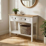 Campo konsoollaud Mehhiko stiilis, massiivne m&auml;nd, 2 sahtlit, 1 riiul, v&auml;rvitud valge/pruun