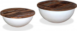 Couchtisch-Set Schalenform aus recyceltem Massivholz und Altholz im Antik-Stil mit Stahlboden, 2-TLG.