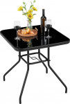 Yaheetech aialaua k&uuml;ljelaud Klaasist ja metallist bistro laud vihmavarju auguga kohvilaud Lihtne hooldada terrassilaua ilmastikukindel 70 cm x 70 cm must