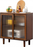Welnow Bambus Sideboard Buffet kabinet, 80,0 cm rotangist k&ouml;&ouml;gi hoiukapp koos sahtliga, Boho kohvi baarilauad k&ouml;&ouml;ki, elutuppa, koridori, kontorisse, p&auml;hkelpuu, p&auml;hkelpuu