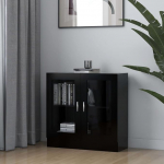 Willood Vitriinkapp Raamaturiiul Arhiivikapp Kontorikapp Vitriinkapp Raamaturiiul Sideboard Must 82,5 x 30,5 x 80 cm Puidust materjaliga