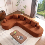 Sapgaks L-kujuline diivan Kombineeritud polsterdatud diivan ilma alusriieteta Kaarekujundus Elegantne struktuur Moodne moodul diivan 5-kohaline &scaron;enillkangas ei vaja kokkupanekut (oranž)