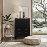 Kommode mit 5 Schubladen, Hohe Fluted Kommode 80 x 40 x 120cm mit Elegante Metallgriffe, Anti-Kipp-Sicherung, Vielseitiges Aufbewahrungsm&ouml;bel f&uuml;r Wohnzimmer, Schlafzimmer, Flur & Garderobe, Schwarz