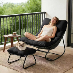 Kiiktooliga kiiktool, siseruumides kasutatav lamamistool, &otilde;ues kasutatav lamamistool, XXL kiiktool, pehme padjaga puhketool, maksimaalne koormus 150 kg, kiiktooli r&otilde;dule (must)