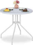 Relaxdays Garden Table &Uuml;mmargune r&otilde;dulaud K x S 74 x 80 cm Valge | V&auml;ljas asuv s&ouml;&ouml;gilaud, puidust v&auml;limus, plastik ja teras.