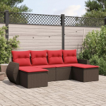 6-teiliges Gartensofa-Set mit abnehmbaren Kissen aus braunem Polyrattan als Outdoor Sofagarnitur