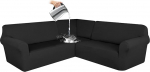 Samt Plaid L-f&ouml;rmigen Diivan Abdeckung 3-Teiliges Set Stretch Elastische M&ouml;bel Schutz(Black)