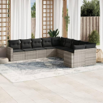 10-TLG. Garten Sofa Set Schwarz Poly Rattan mit Kissen und Stauraum, Gartenm&ouml;bel Set als modulares Garten Sofa f&uuml;r Terrasse und