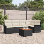 6-teiliges Gartensofa-Set aus Poly-Rattan in Schwarz und Creme mit modularem Aufbau und integriertem Stauraum