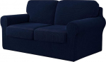 Sofabez&uuml;ge, 7-teiliges Stretch-Sofabezug-Set in Marineblau, inklusive DREI separaten R&uuml;ckenlehnen und Kissen