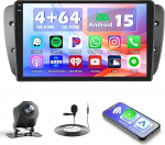 Hikity 4+64G Autoradio f&uuml;r Seat Ibiza 6J 2009-2013, 9" Bildschirm Radio mit Wireless CarPlay Android Auto Bluetooth Navi GPS WiFi EQ USB