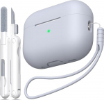 &Uuml;hildub AirPods Pro 2. p&otilde;lvkonna &uuml;mbrisega, kukkumisvastane pehme silikoonist l&ouml;&ouml;giabsorptsioon, mis &uuml;hildub AirPods Pro &uuml;mbrisega Skin Touch koos v&otilde;tmehoidja ja puhastuskomplektiga, hall
