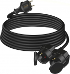 V&auml;litingimustes kasutatav 2 m pikenduskaabel 2 Schuko pistikupesaga, kummist topeltpikendus 3500 W kaitsekorgiga v&auml;litingimustes IP44, toitejuhe H05RR-F 3G1,5 mm&sup2; topeltpistikupesaga, 16 A/250 V, must
