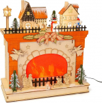 11388 Winter World puidust visuaalse valgusefektiga kaminalamp USB-pordiga