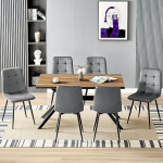 LEWE s&ouml;&ouml;gilaud koos 6 tooliga, ristk&uuml;likukujuline puidust k&ouml;&ouml;gilaud (140 x 80 x 76 cm) ja 4 tumehallist veluurist pehmendusega s&ouml;&ouml;gitooli komplekt elutuppa, k&ouml;&ouml;ki, kontorisse.