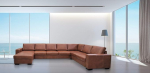 Quattro Meble Mallorca 8-kohaline ehtne nahast nurgadiivan U-kujuline 170 x 335 x 240 cm nahast Granada Savannah Ottomani vasakpoolne diivan diivan voodifunktsiooniga ja voodikastiga nurgadiivan ehtne nahk Paljud